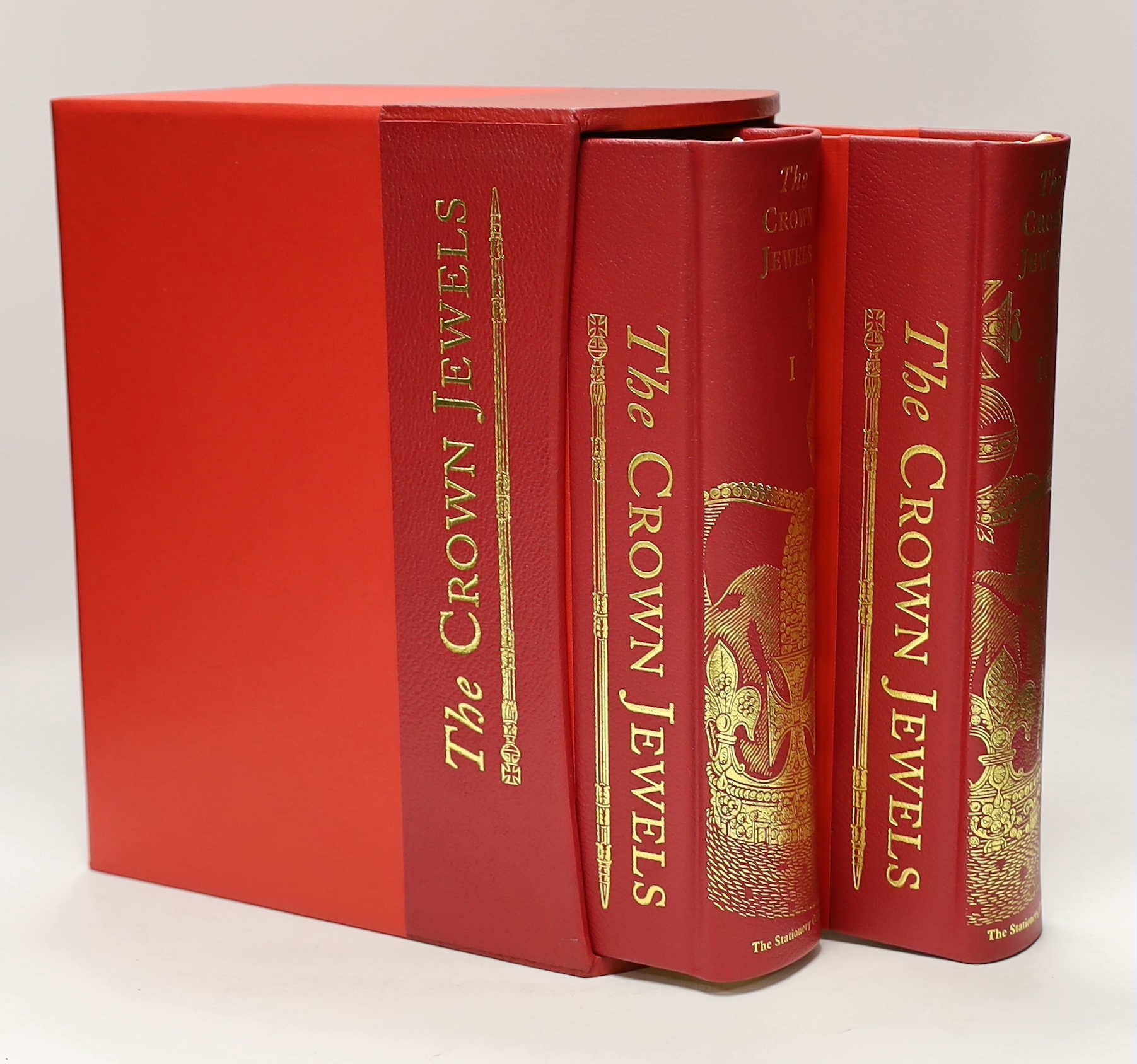 Blair, Claude (editor) - The Crown Jewels: The History of the Coronation Regalia in the Jewel House of the Tower of London, 2 vols, one of 650, signed by Hugh Roberts, 4to, quarter red morocco and red cloth, H.M Statione